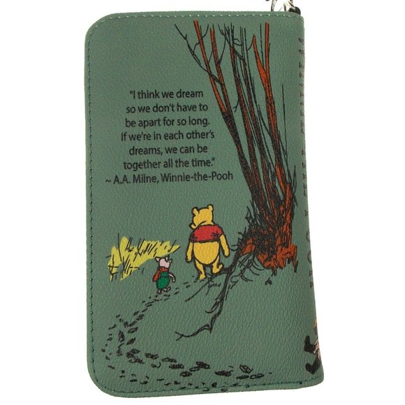 Winnie The Pooh Wallet Zip Up Wristlet Gift Purse Book Green Colorful Shepard - Picture 3 of 5